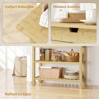HOMCOM Cărucior de Bucătărie din Lemn de Bambus cu 2 Sertare, 2 Rafturi cu Șipci și 2 Roți, 100x43x75 cm, Culoare Lemn(m-7)