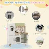 AIYAPLAY Bucătărie de Jucărie pentru Copii 3-6 Ani cu Mașină de Gheață și Ustensile, 84x34x89 cm, Alb și Verde(m-4)
