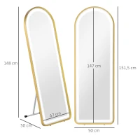 HOMCOM Standspiegel Wandspiegel Ganzkörperspiegel inklusive Wandbefestifung, 151,5 x 50 x 4 cm, Gold(m-3)