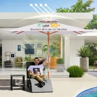 Outsunny Parasol de Grădină 3x3m cu 8 Stecche din Bambus și Acoperiș Parasol cu 2 Nivele, Gri(m-9)