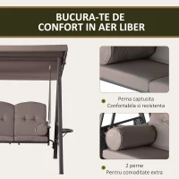 Outsunny Balansoar Autoportant cu 3 Locuri, Scaun de Relaxare Exterior Căptușit cu Acoperiș Reglabil, Maro(m-6)