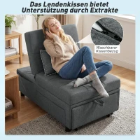 HOMCOM 4-in-1 Klappsessel mit Seitentasche, Gästebett mit Kissen, Verstellbarer Rückenlehne, Bettsessel mit Rollen, Blau(m-7)