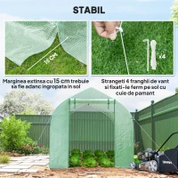 Outsunny Seră Tip Tunel Anti-UV cu 6 Ferestre cu Plasă și Intrare Rulabilă, din Metal și PE, 4x2x2 m, Verde(m-5)