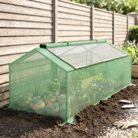 Outsunny Mini Serre de Jardin Serre à tomates mini serre tunnel toit pointu1,8L x 0,9l x 0,7H m métal thermolaqué PE Haute densité fenêtre moustiquaire intégrées Vert(m-10)