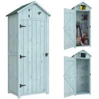 Outsunny Garden Shed Vertical Utility 3 Shelves Shed Wood Outdoor Garden Tool Storage Unit Storage Cabinet, 77 x 54.2 x 179cm - Blue