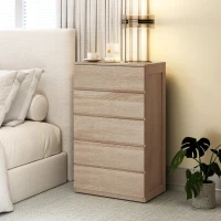 HOMCOM Comodă cu 5 Sertare din Lemn cu Ghidaje Metalice și Mânere Canelate, 60x39x100 cm, Lemn Natural(m-10)