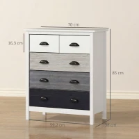 HOMCOM Sideboard, Kommode, 5 Schubladen, lackierte Oberfläche, MDF & Kiefernholz, 70 x 38 x 85 cm, Weiß(m-3)