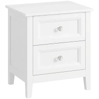 HOMCOM Nightstand with 2 Drawers Modern Bedside Table for Bedroom Living Room White(m-1)