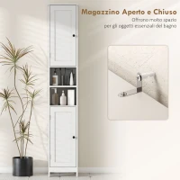 HOMCOM Mobile Alto Bagno con 2 Ripiani Aperti e 2 Armadietti con Scaffali Regolabili, in Legno, 30x30x170 cm, Bianco(m-6)