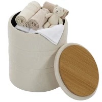 HOMCOM Pouf de Rangement en Chenille avec Couvercle, Tabouret Rond pour Salon et Chambre, Beige(m-16)