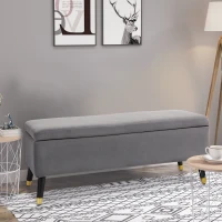HOMCOM Sitzbank, Polsterbank mit Stauraum, Truhenbank, Metall, Schaumstoff, Kautschukholz, Kohlegrau, 110 x 43 x 45 cm(m-10)