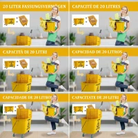 HOMCOM Găleată Profesională pentru Spălat Podele 20L cu Mop, Stoarcător, Roți și Mâner, 45x26,5x70 cm, Galben(m-4)