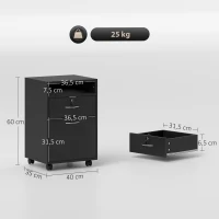 HOMCOM Mobiletto da Ufficio in Legno con Ripiano Aperto, Cassetto con Serratura e Armadietto, 40x35x60 cm, Nero(m-3)