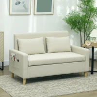 HOMCOM Sofá de 2 Plazas Tapizado en Lino Sintético con Espacio de Almacenaje 2 Almohadas y Patas de Madera 135x71x84 cm Beige(m-2)