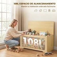 HOMCOM Baúl de Almacenaje 108L Banco de Almacenaje con Panel de Ratán Tapa Brazos de Soporte para Recibidor 80x40x45cm Roble(m-5)