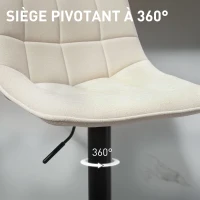 HOMCOM Lot de 2 tabourets de bar, chaises de bar en chenille hauteur réglable avec dossier pivotant 360° 47x48x117,5cm beige(m-6)