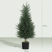 HOMCOM Artificial Cypress Tree, 90 cm Fake Cypress Tree with Plastic Pots, UV-Resistant Faux Plants for Garden Front Porch Decoration, 2 Pack(m-3)