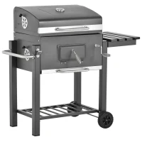 Outsunny Barbacoa de Carbón Vegetal con Ruedas Estantes Parilla Barril Carro de BBQ Picnic Acampada Smoker Ahumador de Carbón 115x56x108cm(m-11)