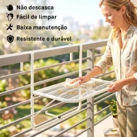 Outsunny Mesa Suspensa para Varanda com Braço e Altura Ajustável em 3 Posições Estrutura de Metal 60x56,5x45 cm Branco(m-7)