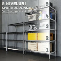 HOMCOM Raft de Bucătărie cu 5 Niveluri Reglabile pe 13 Înălțimi Diferite, din Oțel Inoxidabil, 91x40x139 cm, Argintiu(m-5)