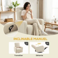 HOMCOM Fauteuil inclinable, fauteuil de relaxation avec repose-pieds, pivotant à 360° et basculant, 76 x 94 x 100 cm, beige(m-4)