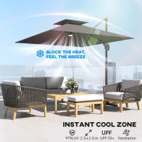 Outsunny 2.5m Cantilever Parasol with Solar Powered LED Lights, 360° Rotation, Tilt Adjustment, Crank Handle, Dark Grey(m-5)