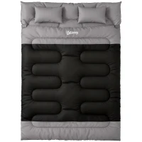Outsunny Double Sleeping Bag with 2 Pillows, 220 x 160 cm Extra-Large Sleeping Bag for Adults, Black and Grey(m-1)
