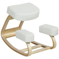 Vinsetto Kniestuhl, ergonomischer Sitzhocker, Polsterhocker für gesunde Sitzhaltung, Birkenholz, 120 kg belastbar, Cremeweiß(m-12)