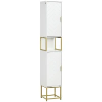 kleankin Narrow Bathroom Storage Cabinet, Freestanding Tallboy Storage Unit with Adjustable Shelf, 2 Doors and Steel Base, Slim Corner Organizer, White(m-1)