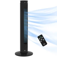 HOMCOM Ventilator turn 45W cu 4 moduri și 3 viteze, timer de 12h, din ABS, Ø31.5x93 cm, negru(m-11)