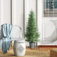 HOMCOM 135cm Artificial Cypress Trees Set of 2, UV Resistant Artificial Plants with Decorative Pot, Fake Plants for Indoor Outdoor Decor, Green(m-8)