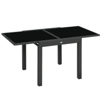 Outsunny Extending Garden Table, Outdoor Dining Table with Aluminium Frame and Tempered Glass Tabletop, 80/160 x 80 x 75 cm, Black(m-11)