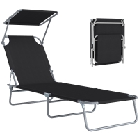 Outsunny Lettino Prendisole da Giardino Pieghevole e Regolabile con Tettuccio in Tessuto Nero, 187x58x50 cm