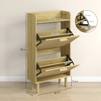 HOMCOM Dulap pentru Pantofi Slim pentru Hol, cu 2 Sertare Rabatabile, Rafturi Reglabile și Blat Superior, Stejar(m-3)