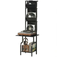 HOMCOM Vinyl Record Player Stand Record Storage with Player Stand Oxford Fabric Pockets Bottom Shelf, Black(m-11)