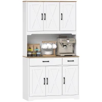 HOMCOM Buffet haut cuisine armoire de cuisine avec 6 portes 2 tiroirs plan de travail étagères réglables 94x39,5x175,2cm blanc(m-11)