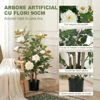 HOMCOM Trandafir Artificial cu 17 Flori, 344 Frunze Mătase, Decor Interior Exterior, 15x15x90 cm, Alb(m-5)