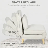 HOMCOM Fotoliu extensibil 2 în 1 cu spătar reglabil și pernă, din material cu efect de in, 72x78x79 cm(m-5)