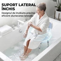 HOMCOM Scaun de Duș cu Spătar și Șezut Perforat, 8 Niveluri Reglabil, Antiderapant, 49,5 x 54 x 92 cm, Albastru(m-4)