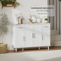 HOMCOM Comodă Buffet Elegantă cu 2 Sertare și 3 Dulapuri cu Rafturi Reglabile, din Lemn, 120x38x86 cm, Alb(m-9)