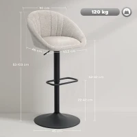HOMCOM Set 2 Sgabelli da Bar con Altezza Regolabile, Seduta Girevole in Tessuto e Poggiapiedi, Beige(m-3)