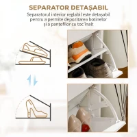 HOMCOM Etajeră pentru Pantofi, 12 Perechi, cu 2 Rafturi Interioare Reglabile și 2 Sertare, din Lemn, 80x30x91,5 cm, Alb(m-6)