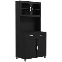 HOMCOM Buffet haut cuisine, armoire de cuisine avec 4 portes, tiroir, plan de travail, étagères réglables, 80x48x170cm, noir(m-1)