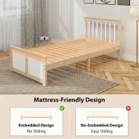 HOMCOM Pine Storage Bed, 3ft Single Solid Wooden Bed Frame with Drawers, Headboard, Wood Slat Support, Natural Wood Finish(m-7)