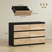 HOMCOM Comodă cu 6 Sertare și Mânere Canelate, Culoare Stejar(m-3)