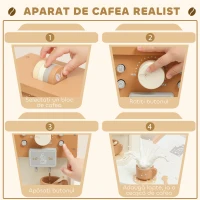 AIYAPLAY Set Mașină de Cafea din Lemn pentru Copii de la 3 Ani cu Accesorii, Maro(m-4)