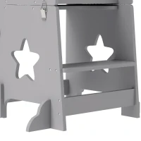 AIYAPLAY Scară Montessori Convertibilă în Set de Masă și Scaune cu Bară de Siguranță, din Lemn, 60x44.5x86 cm, Gri(m-8)