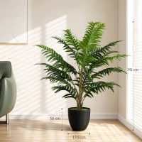 HOMCOM Plantă Artificială de Ferigă cu 20 de Frunze din PEVA, Ramuri Flexibile, Ghiveci Negru din PP și Ciment, Verde(m-3)