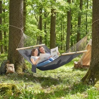 Outsunny Double Hammock 2 Person Swing Bed with Spreader Bars, Pillows, Pad, 200 x 140cm, Grey(m-10)