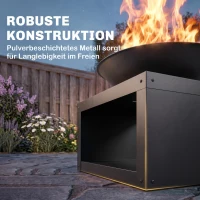 Outsunny Feuerschale Ø59 cm Feuerstelle mit Holzablage, Schürhaken, Holz & Kohle nutzbar, Rund Schwarz(m-6)